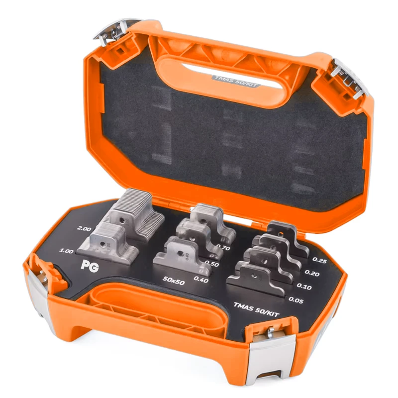 کیت شیم PG TMAS 50/KIT در کیف حمل نارنجی با فوم داخلی و جای جداگانهی هر ضخامت